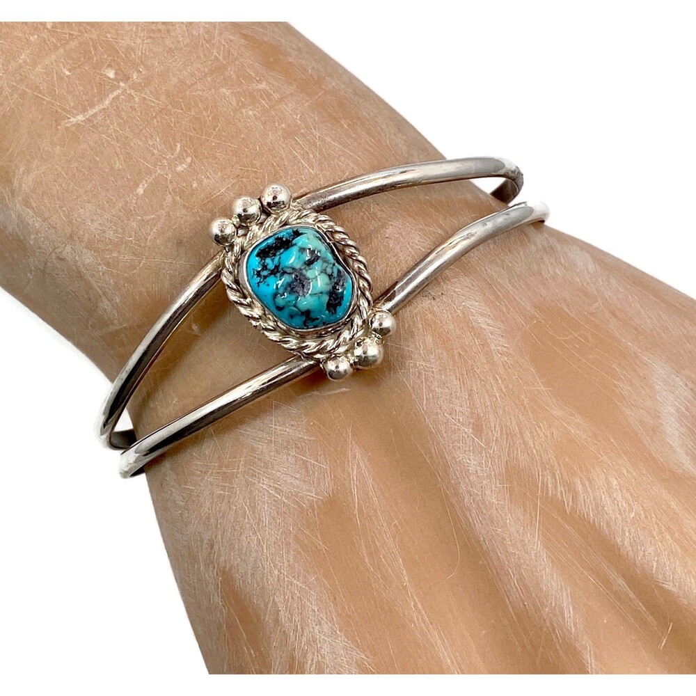 Vintage Navajo Turquoise Cuff Bracelet, Sterling Silver, Small Wrist